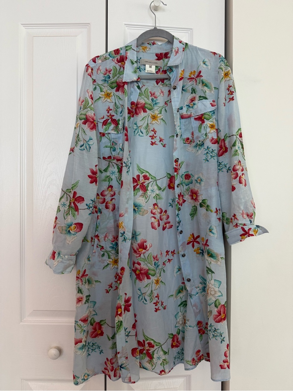 Gerard Darel Floral Button-Front Blouse Blue Size 42